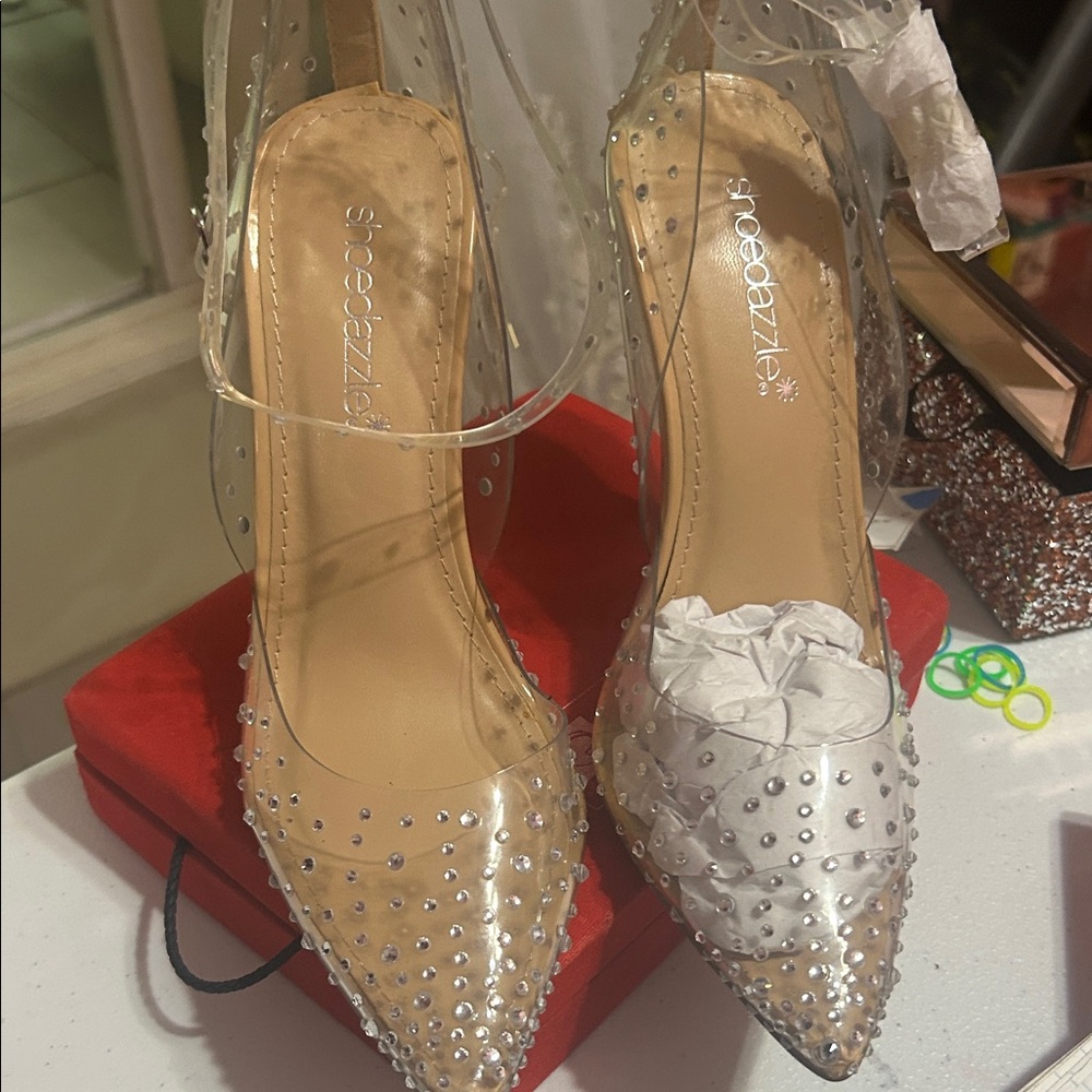 Shoe Dazzle Silver and Clear Embellished Heels